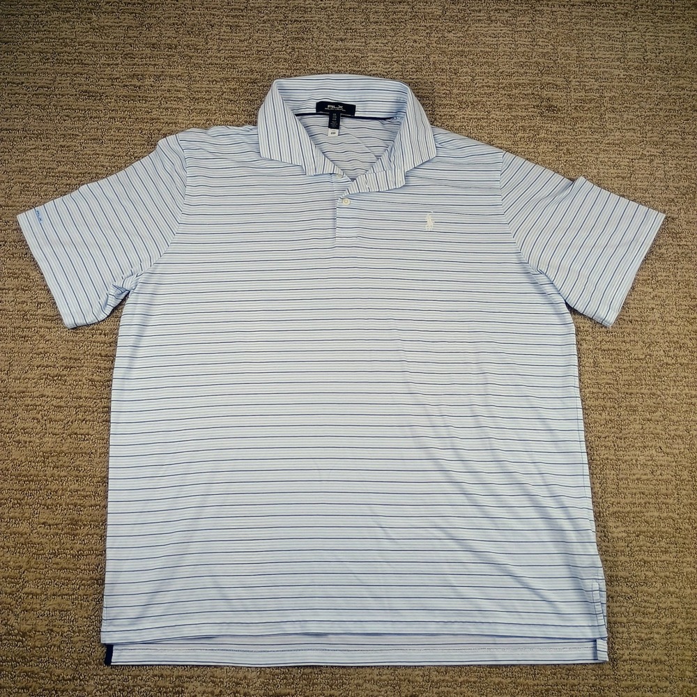 RLX Ralph Lauren Polo Shirt Mens XXL Blue White Striped Preppy Golf Sport